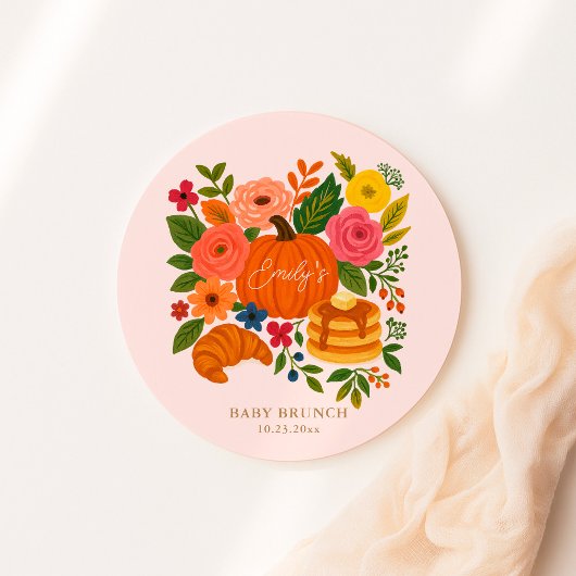 Sticker Rond Pink Little Pumpkin Baby Shower Brunch