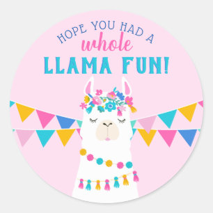 Sticker Rond Pink Llama Fun Anniversaire Merci Favoriser