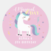 Sticker Rond Pink Magical Unicorn Party (Devant)