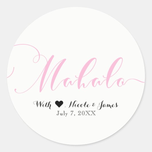 Sticker Rond Pink MAHALO Merci Hawaiian Luau White Faveur (Devant)