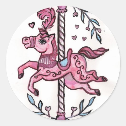 Sticker Rond Pink merry-go-round horsie (Devant)