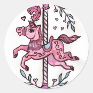 Sticker Rond Pink merry-go-round horsie