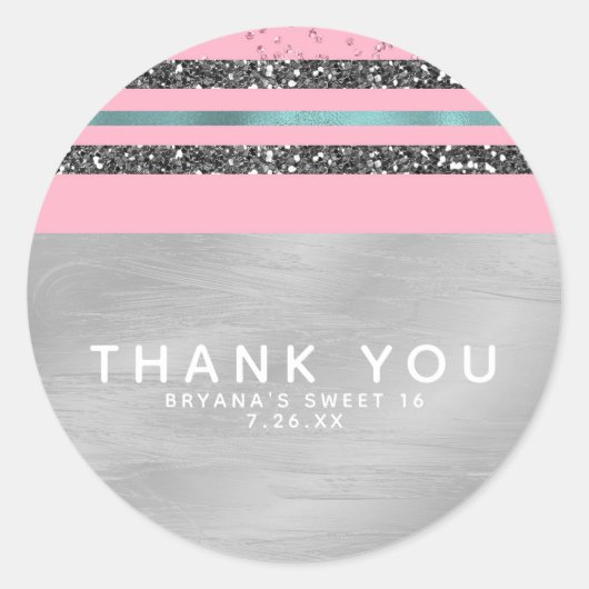 Sticker Rond Pink Mint Green & Silver Parties scintillant Sweet (Devant)