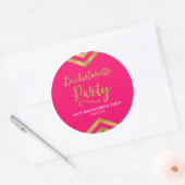 Sticker Rond Pink Modern Faux Gold Chevron Bacheloron Party (Enveloppe)