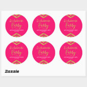 Sticker Rond Pink Modern Faux Gold Chevron Bacheloron Party (Feuille)