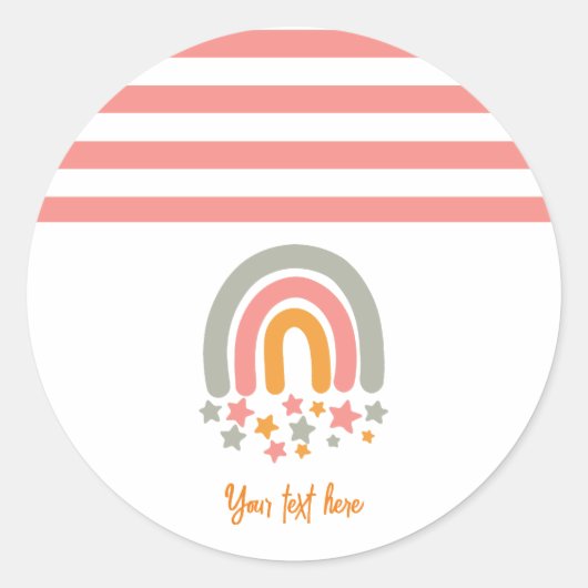 Sticker Rond Pink nom personnalisé rainbow stars bébé (Devant)