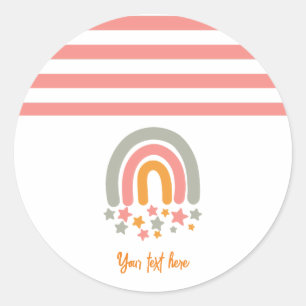 Sticker Rond Pink nom personnalisé rainbow stars bébé