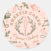 Sticker Rond Pink & Olive Green Baking & Cuisine Ustensiles Bou (Devant)