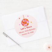 Sticker Rond Pink Orange Disco Ball Let's Disco Anniversaire (Enveloppe)