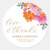 Sticker Rond Pink & Orange Floral Amour & Merci Graduation (Devant)