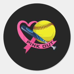 Sticker Rond Pink Out Cancer Du Sein Pink Ribbon Coeur Avec Sof