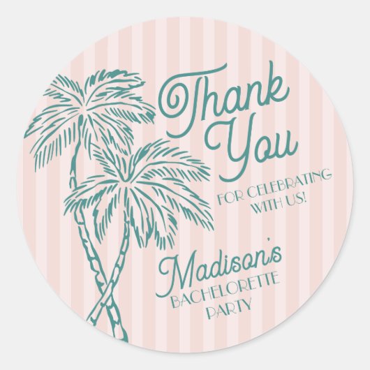 Sticker Rond Pink Palm Spring Pastel Beach Party Favoriser (Devant)
