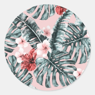 Sticker Rond Pink Paradise Tropical Island Botanique Florale