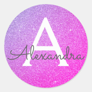 Sticker Rond Pink - Parties scintillant violette et monogramme 