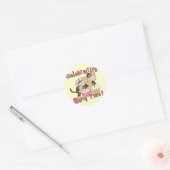 Sticker Rond Pink Party Monkey 2e Anniversaire Tshirts et cadea (Enveloppe)