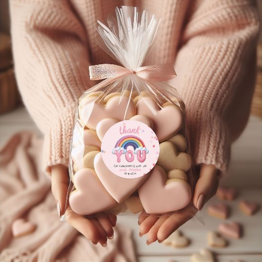 Sticker Rond Pink Pastel Rainbow Birthday Thank You