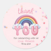 Sticker Rond Pink Pastel Rainbow Birthday Thank You (Devant)