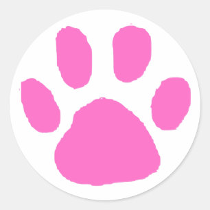Sticker Rond Pink Pawprint (Paw Print) Design