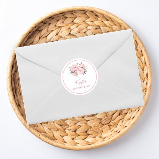 Sticker Rond Pink Peony Birthday