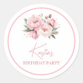 Sticker Rond Pink Peony Birthday (Devant)
