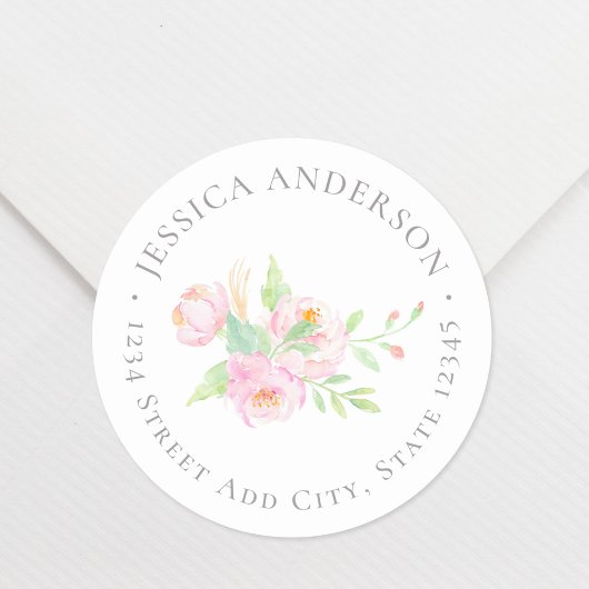 Sticker Rond Pink Peony Flower Adresse de retour