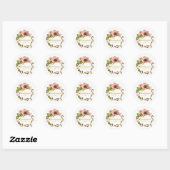 Sticker Rond Pink Peony Wreath Bridesmaid Nom ID456 (Feuille)