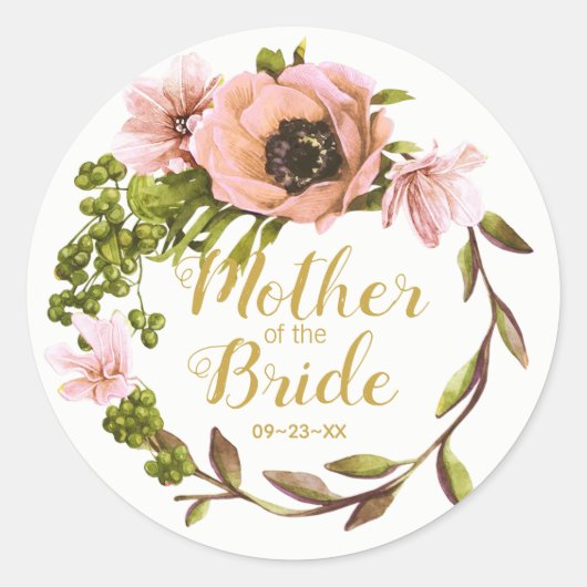 Sticker Rond Pink Peony Wreath Mère de la mariée ID456 (Devant)