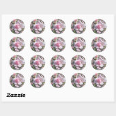 Sticker Rond Pink Perfection, Pretty pink Rose and Hearts (Feuille)