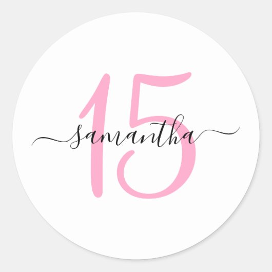 Sticker Rond Pink personnalisé 15e anniversaire (Devant)
