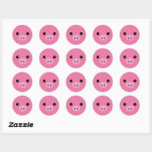Sticker Rond Pink Piglet mignon Visage animal Design (Feuille)