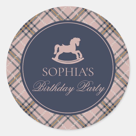 Sticker Rond Pink Plaid Rocking Horse Birthday Envelope Seal (Devant)