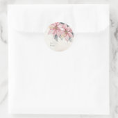 Sticker Rond Pink Poinsettia Flowers Personalized To and From (Sac)