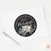 Sticker Rond Pink Poinsettia Joyeux Vacances (Enveloppe)