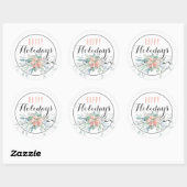 Sticker Rond Pink Poinsettia Joyeux Vacances / Blanc (Feuille)