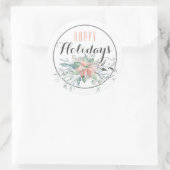 Sticker Rond Pink Poinsettia Joyeux Vacances / Blanc (Sac)