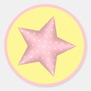Sticker Rond Pink Polka Dot 3D Star sur Jaune