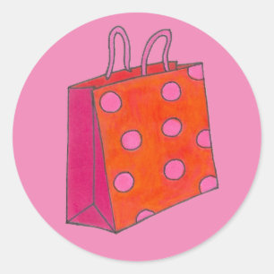 Sticker Rond Pink Polka Dot I Love Shopping Bag Shopaholic