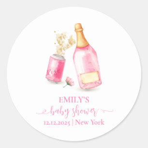 Sticker Rond Pink Poppin Champagne Beer Girl Baby shower
