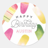 Sticker Rond Pink Popsicle Anniversaire de enfant personnalisé (Devant)