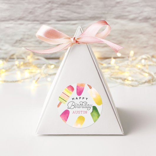 Sticker Rond Pink Popsicle Anniversaire de enfant personnalisé