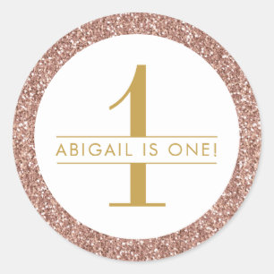 Sticker Rond Pink Premier Anniversaire Rose Gold Parties scinti