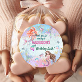 Sticker Rond Pink Purple Glitter Mermaids 4th Birthday Party