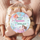Sticker Rond Pink Purple Glitter Mermaids 7th Birthday Party