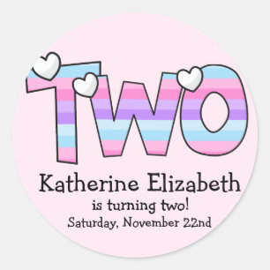 Sticker Rond Pink Purple Ombre Stripes Coeurs Deuxième Annivers