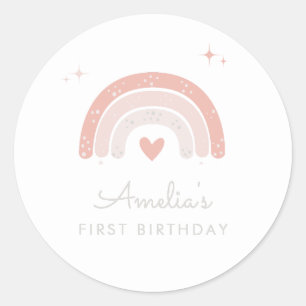 Sticker Rond Pink Rainbow Cute Aquarelle Anniversaire Favoriser
