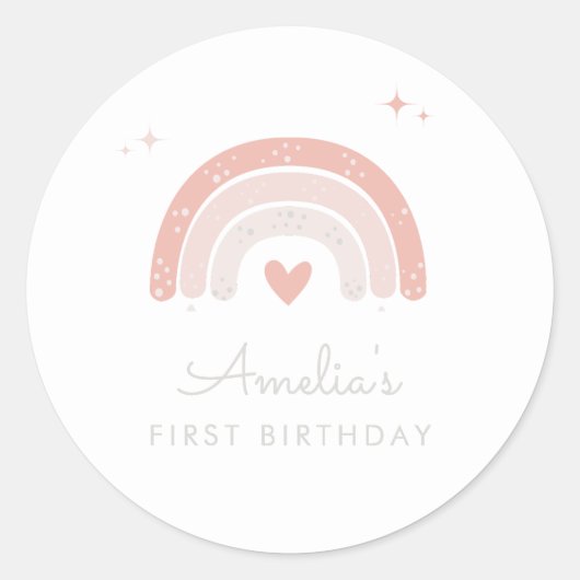 Sticker Rond Pink Rainbow Cute Aquarelle Anniversaire Favoriser (Devant)