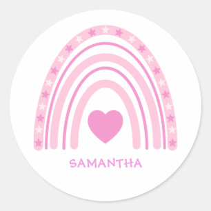 Sticker Rond Pink Rainbow Name School