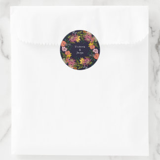 Sticker Rond Pink red and yellow aster flower wreath chalkboard