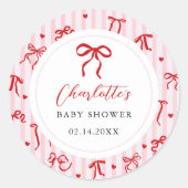 Sticker Rond Pink Red Coquette Bow Valentine Baby Shower (Devant)