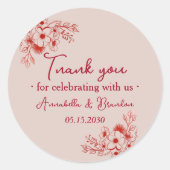 Sticker Rond Pink Red Floral Wedding Thank You (Devant)